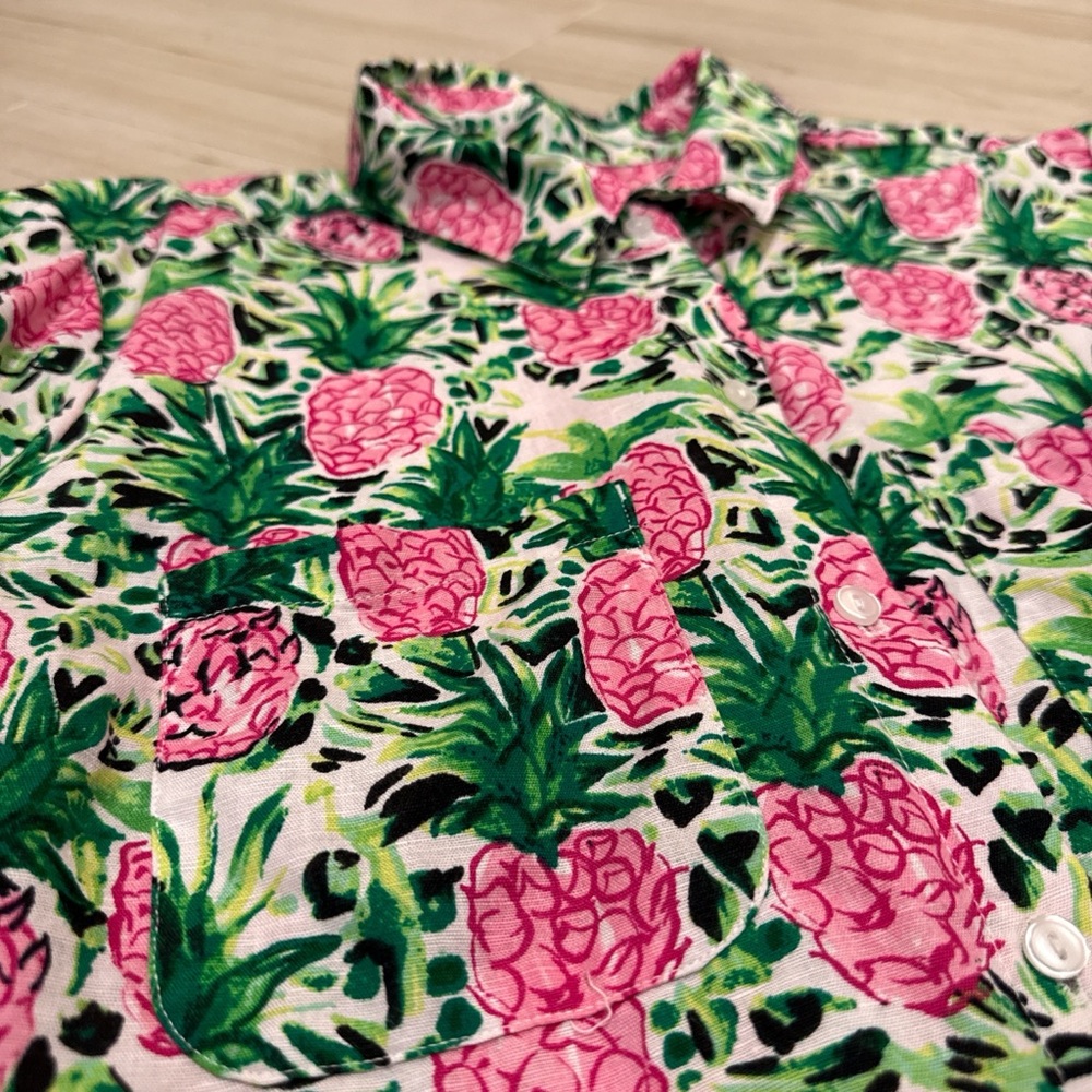 Charter Club Pink Pineapple Luxury Linen Blend Button Down - Size L - Ultra Soft